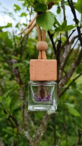 Fiole "nature" avec amethyste, sans tressage, breloque : plume